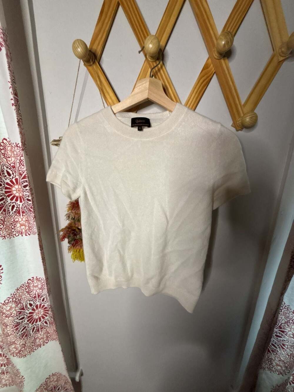 Quince Mongolian Cashmere Short Sleeve Crewneck Sweater Size S White